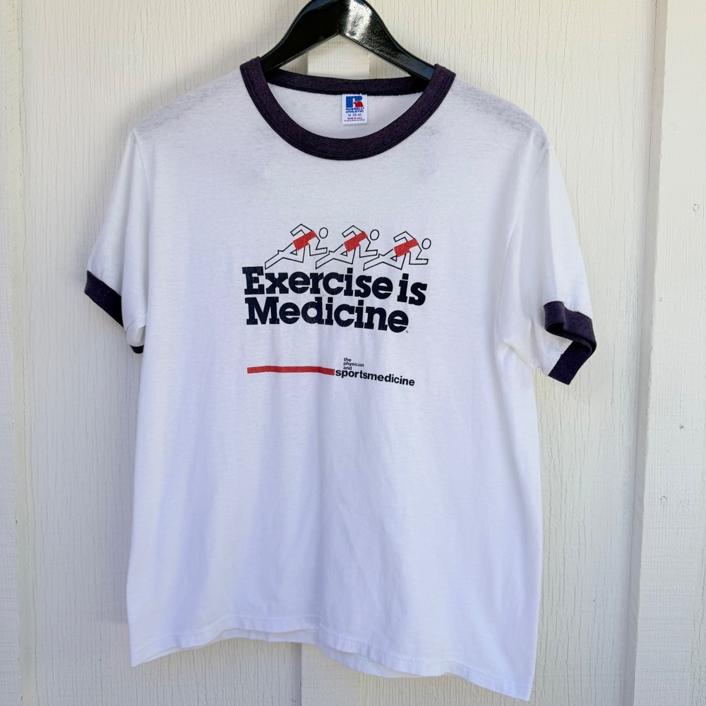 Vintage Russell Athletic Exercise is Medicine Ringer T-Shirt Mens Medium USA